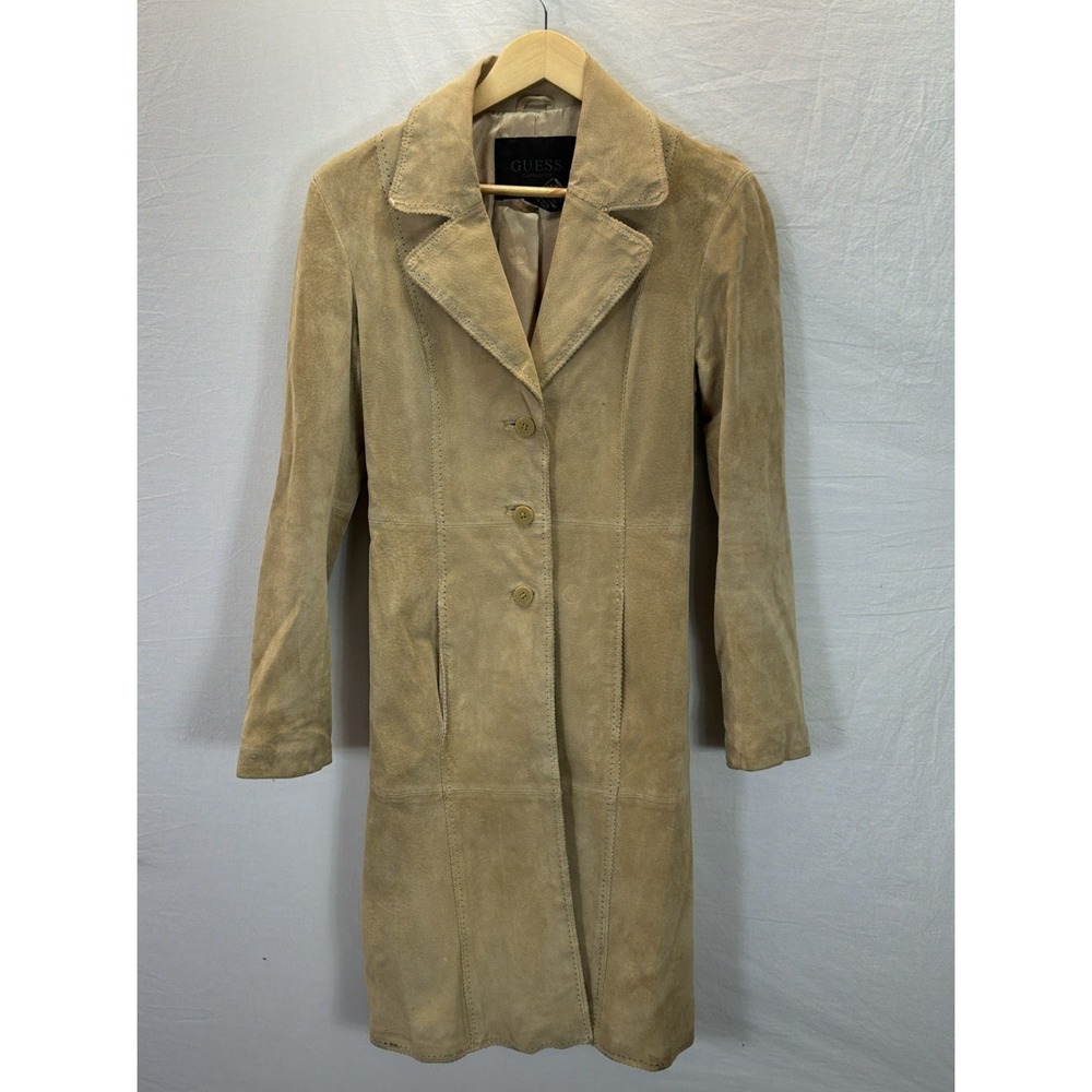 VTG Y2K Guess Leather Suede Duster Jacket SM Boho Western coastal Cowgirl
